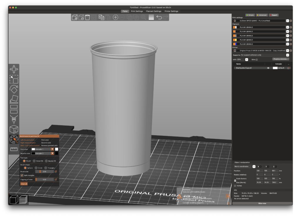 Starbucks Cup in PrusaSlicer Multi Material Mode