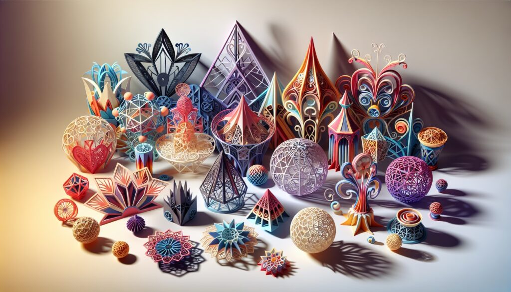 An illustration showcasing various 3D printouts.